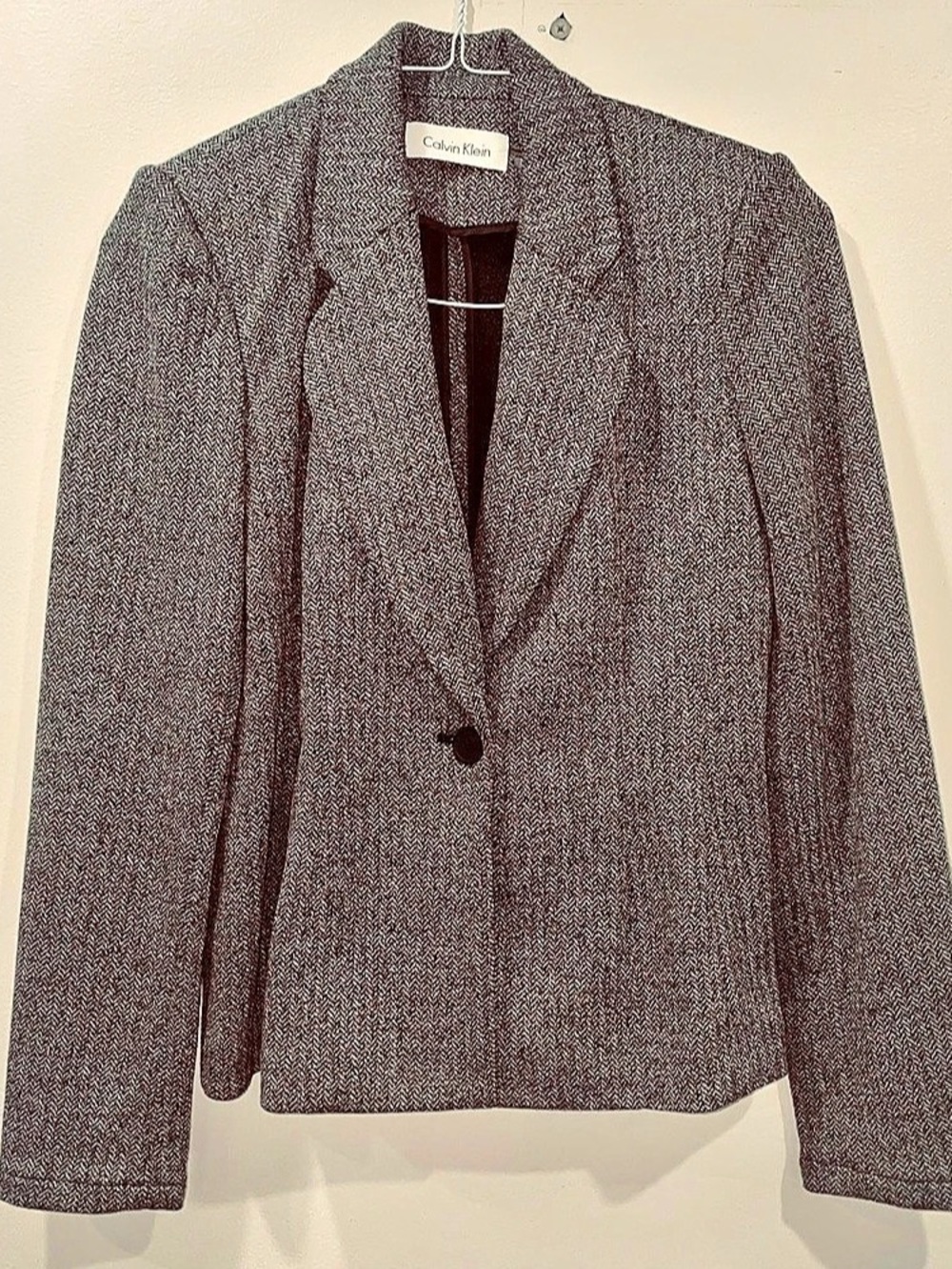 Calvin Klein Women's Black White Twill Herringbone Blazer Herringbone. Size 4.